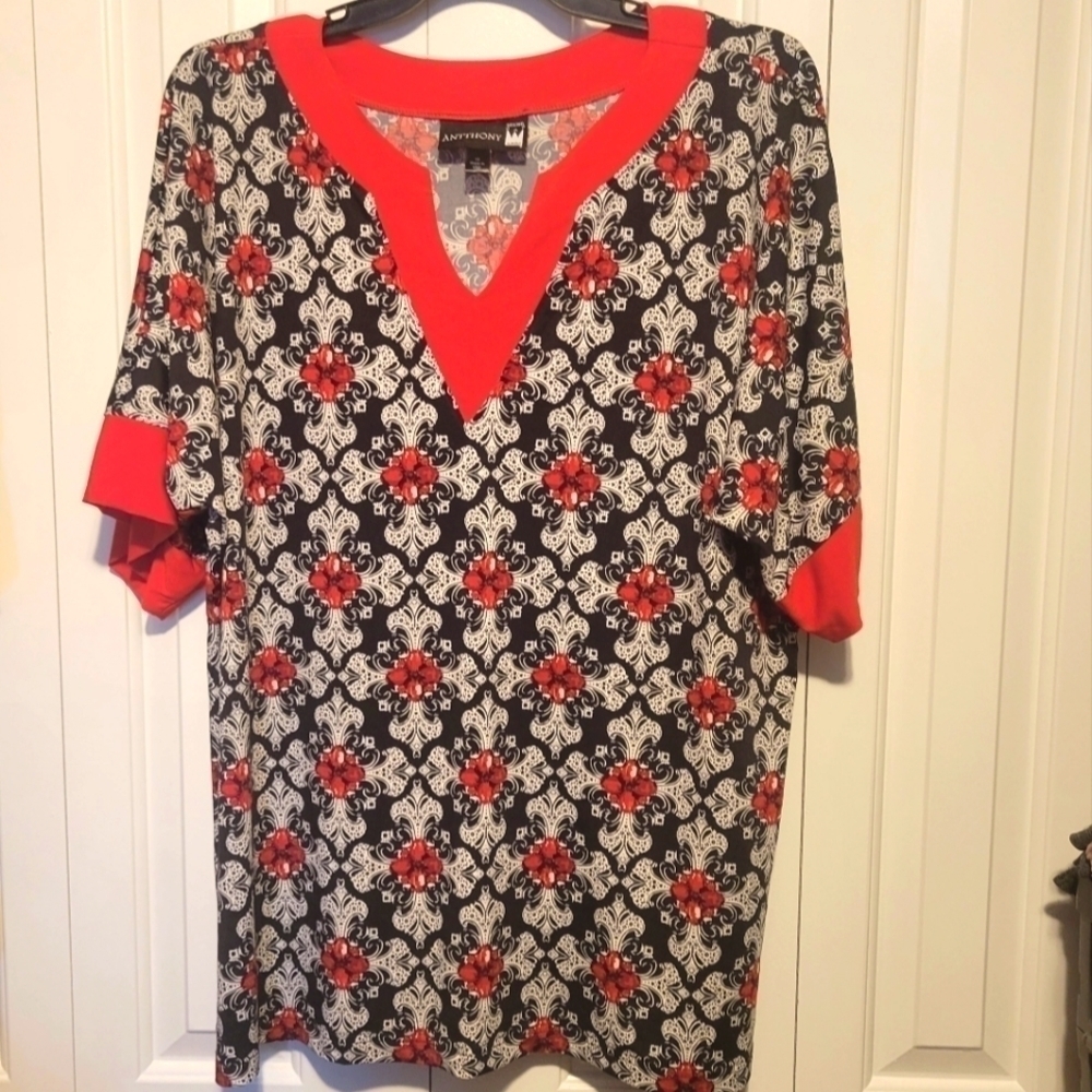 Antthony Design Originals Red, Black and White Short Sleeved Tunic Blous…
